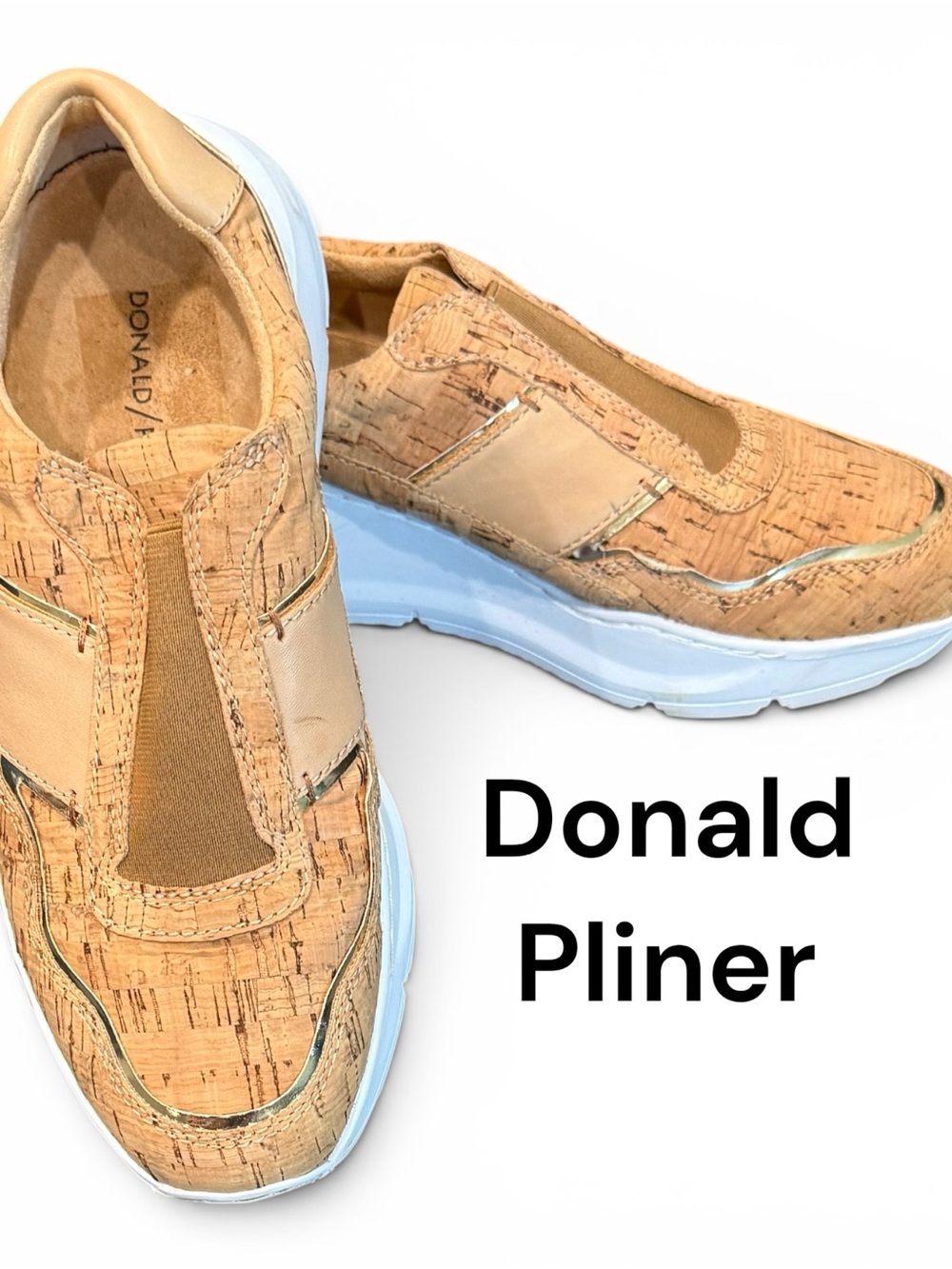DONALD J PLINER Karli Cork Slip-On Fashion Sneaker Women 8M Tan Gold Trim NEW